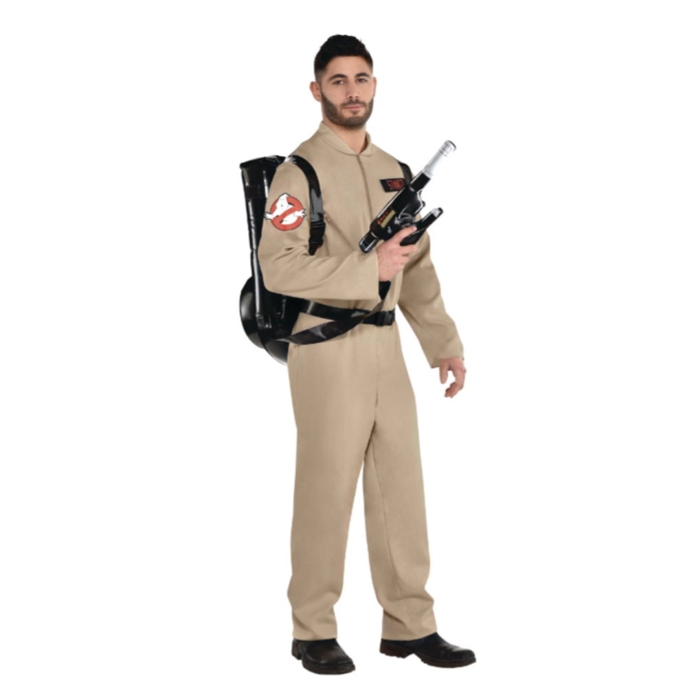 Men's Ghostbusters Tan Jumpsuit with a Proton Pack Backpack Halloween Costume